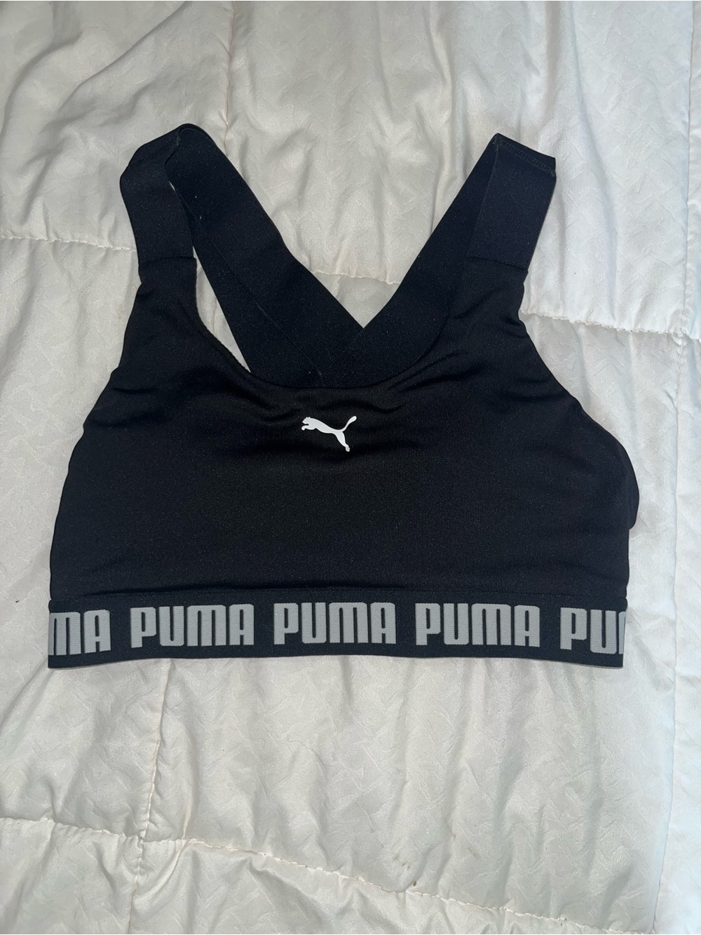 Puma Black Sports Bra with Gray Logo Band